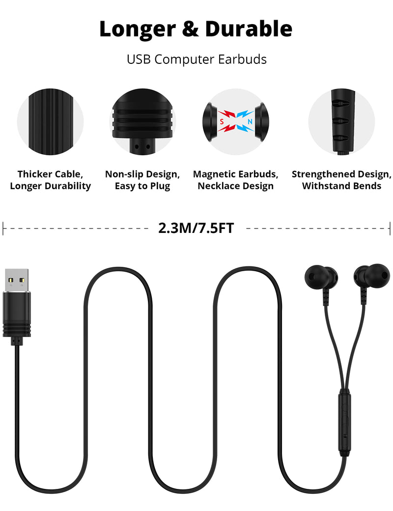  [AUSTRALIA] - TITACUTE USB A Headphone Computer Headset with Mute Control Microphone 7.5FT Magnetic Wired Earbud in-Ear Noise Canceling Gaming Earphone for MacBook Laptop Desktop PC TV PS5 PS4 Pro Zoom Home Office