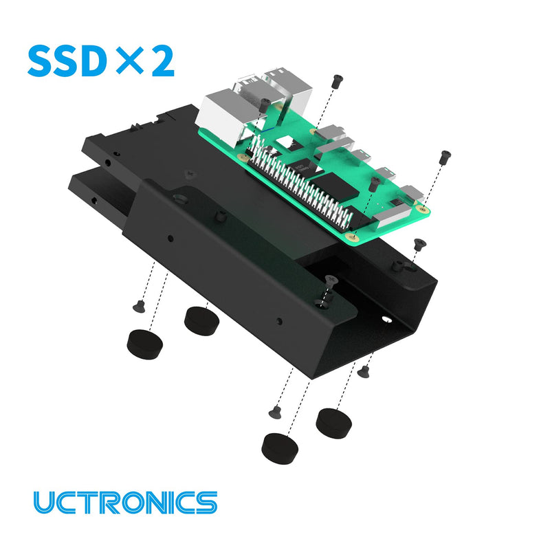  [AUSTRALIA] - UCTRONICS for Raspberry Pi SSD Case, Supports 2 Units of 2.5” SSD and Raspberry Pi 4, 3B/3B+ and Other B Models