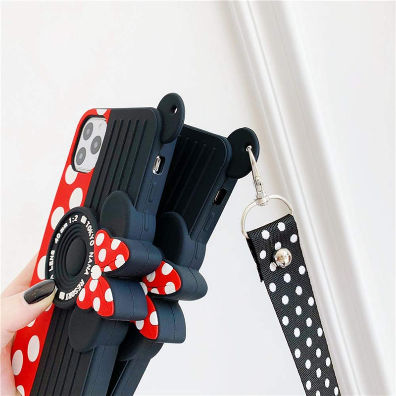 [AUSTRALIA] - MC Fashion iPhone 11 Case, Cute 3D Minnie Mouse Polka Dots Camera Case with Lanyard, Shockproof and Protective Soft Silicone Case for Apple iPhone 11 6.1 inch 2019