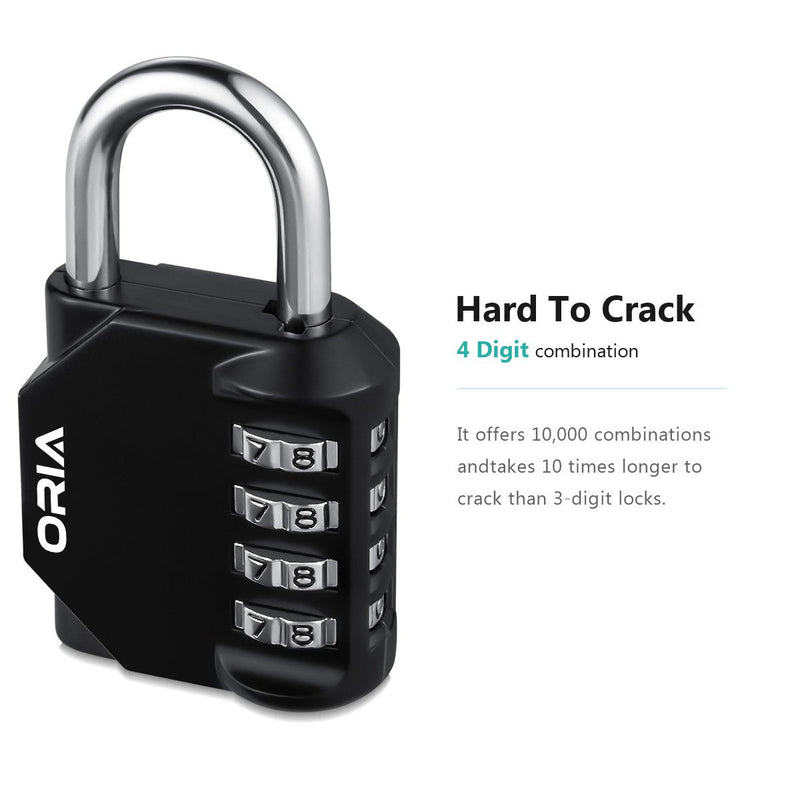  [AUSTRALIA] - ORIA Combination Lock, 4 Digit Combination Padlock Set, Metal and Plated Steel Material for School, Employee, Gym or Sports Locker, Case, Toolbox, Hasp Cabinet and Storage, Pack of 2, Black