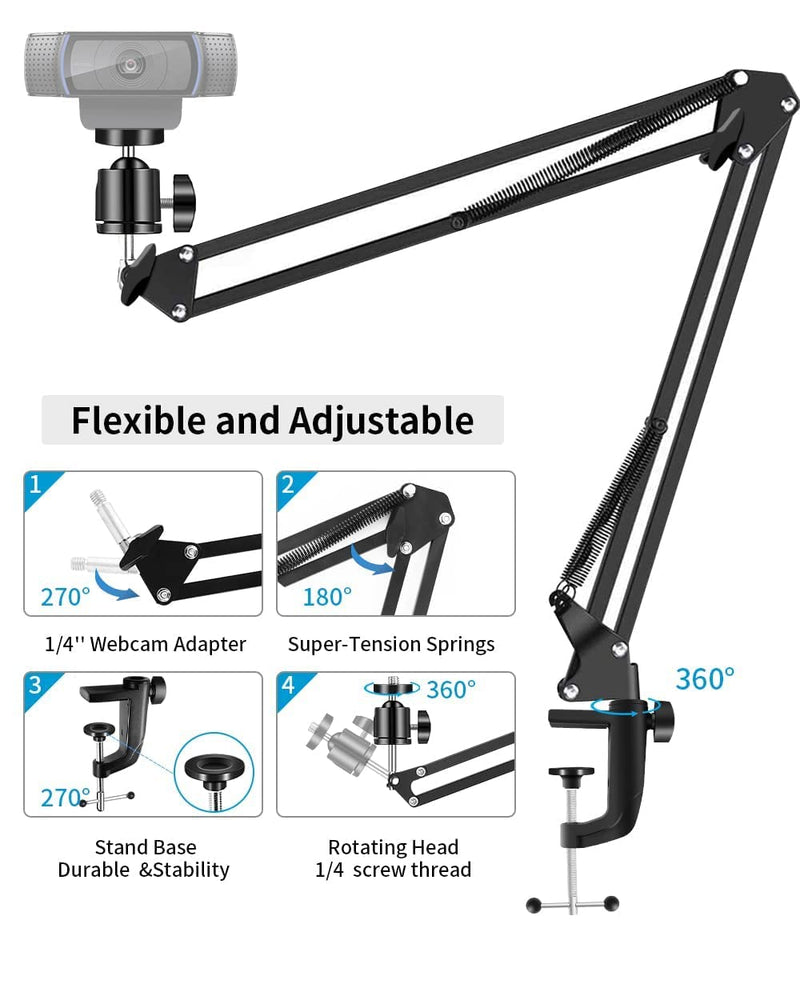  [AUSTRALIA] - Webcam Mount, Etour Webcam Arm Stand, Adjustable [Stable Desk Mount Stand] Compatible with Logitech BRIO Ultra HD 4K Pro Webcam C920 C920s, Camera Mount for Live Streaming