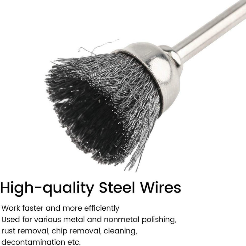  [AUSTRALIA] - 10Pcs 3/5" Dia Stainless Steel Cup Shape Wire Brushes with 1.8" Shank, Polishing Brush for Rotary Tools