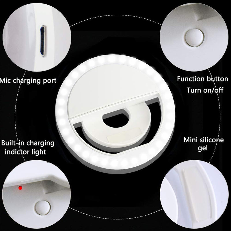  [AUSTRALIA] - Selfie Ring Light, XINBAOHONG Rechargeable Portable Clip-on Selfie Fill Light with 36 LED for iPhone/Android Smart Phone Photography, Camera Video, Girl Makes up (White)