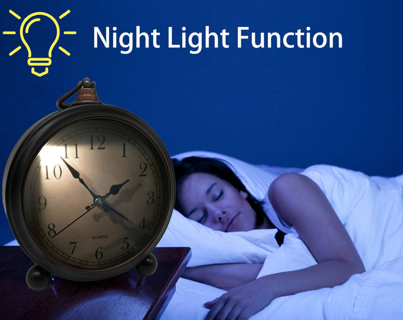  [AUSTRALIA] - Vintage Alarm Clock, Retro Analog Alarm Clock, 4 inch Super Silent Non Ticking Small Clock with Night Light, Battery Operated, Simply Design, for Living Room, Bedroom, Bedside, Desk, Gift Clock