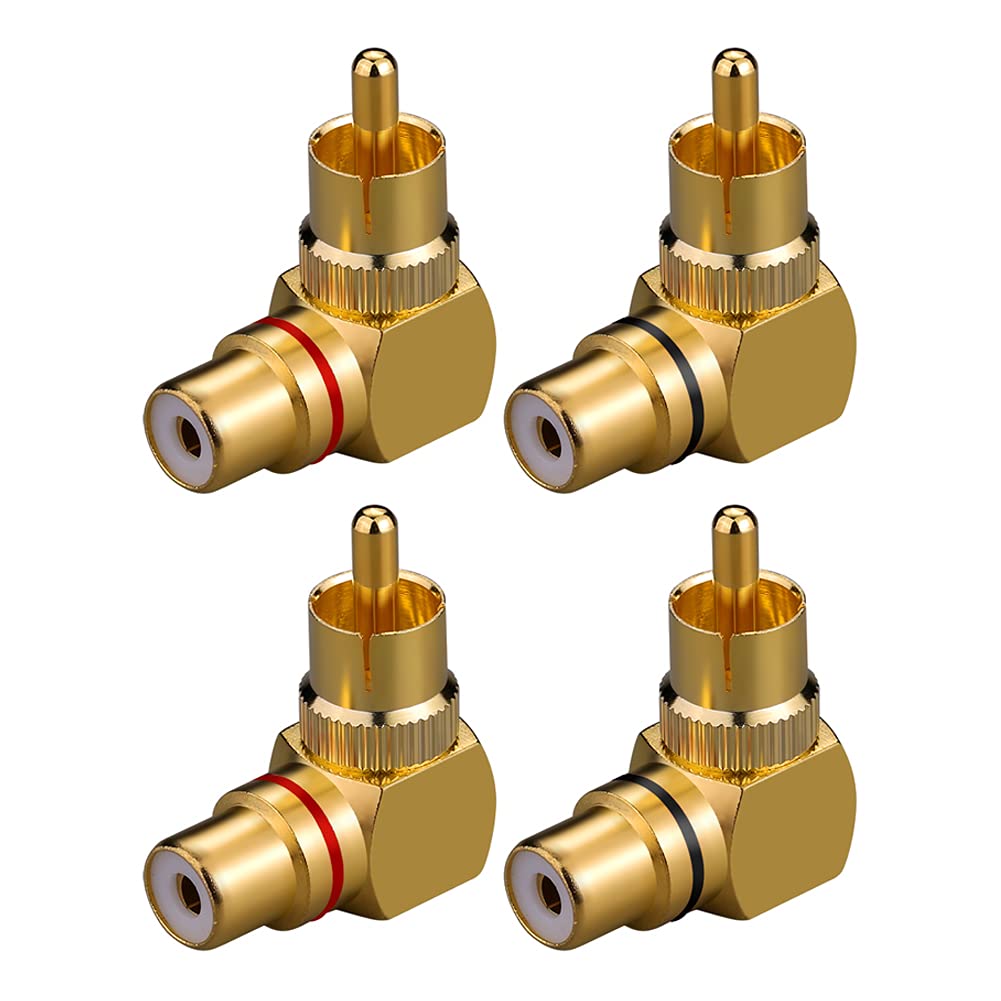  [AUSTRALIA] - Eightnoo RCA Right Angle Adapter - 90° Female to Male Gold-Plated Connector for Wall Mounted TV as Space Saver (4) 4