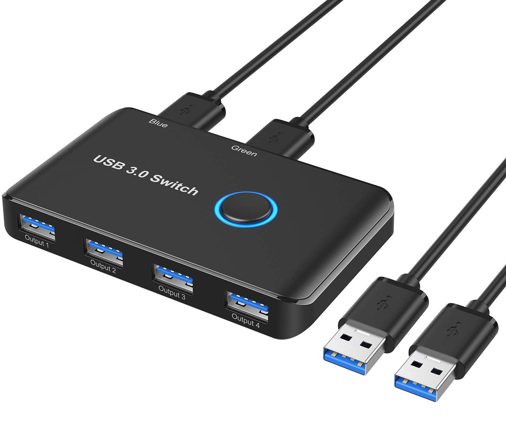  [AUSTRALIA] - ABLEWE USB 3.0 Switch, USB Switch Selector 2 Computers Sharing 4 USB Devices KVM Switcher Box for PC, Printer, Scanner, Mouse, Keyboard with 2 Pack USB Cable(Compatible with Mac/Windows/Linux)