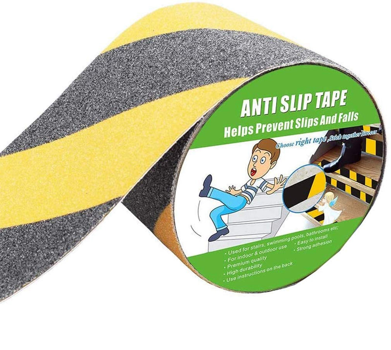  [AUSTRALIA] - Anti Slip Tape, High Traction,Strong Grip Abrasive, Not Easy Leaving Adhesive Residue, Indoor & Outdoor (4" Width x 190" Long, Black/Yellow) 4" Width x 190" Long