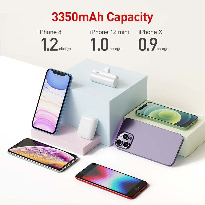  [AUSTRALIA] - iWALK Mini Portable Charger for iPhone with Built in Cable, 3350mAh Ultra-Compact Power Bank Small Battery Pack Charger Compatible with iPhone 14/13/13 Pro/12/12 Pro/11/XR/XS/X/8/7/6,White White