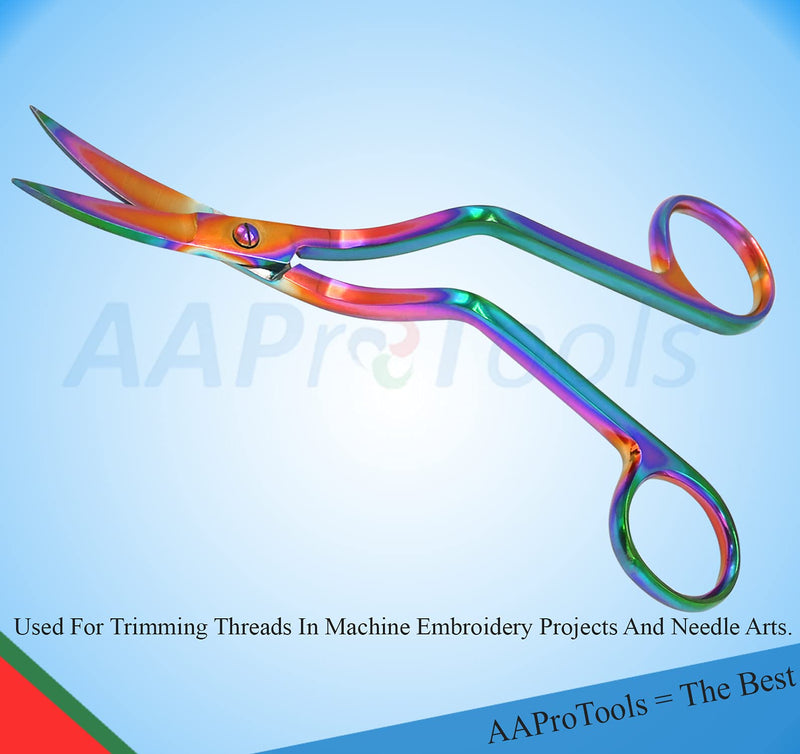  [AUSTRALIA] - AAProTools Rainbow Color Machine Embroidery Scissors 6" Large Double Curved Scissors - Stainless Steel Embroidery Supplies