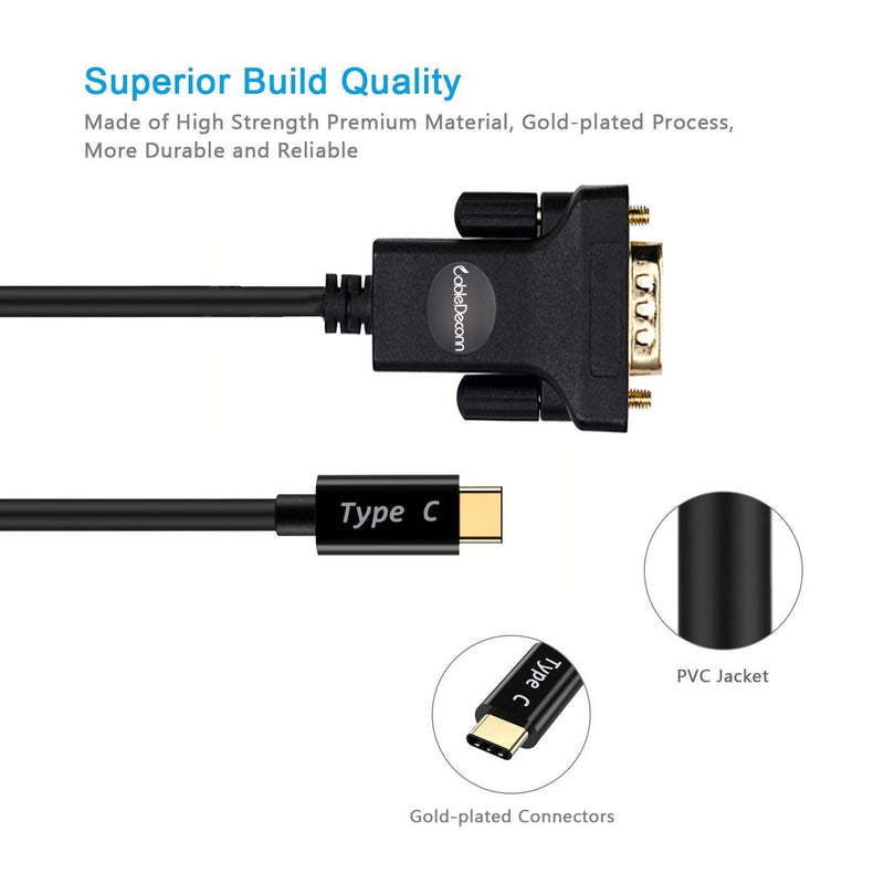 USB-C To VGA,CableDeconn Thunderbolt 3 Type C to VGA Male Converter Adapter Cable 1.8M - LeoForward Australia