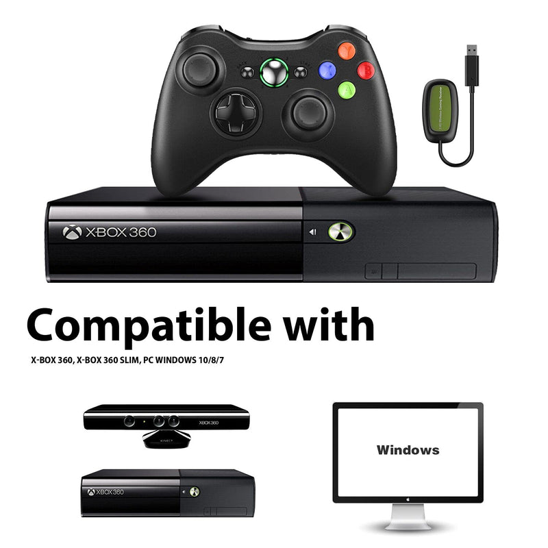 [AUSTRALIA] - VOYEE Wireless Controller Compatible with Microsoft Xbox 360/Slim PC Windows 10/8/7, Wireless PC Controller with Upgraded Joystick/Dual Shock (Black) Black