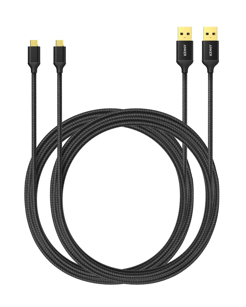  [AUSTRALIA] - Anker [2-Pack 6ft] Nylon Braided Tangle-Free Micro USB Cable with Gold-Plated Connectors for Android, Samsung, HTC, Nokia, Sony and More (Black) Black