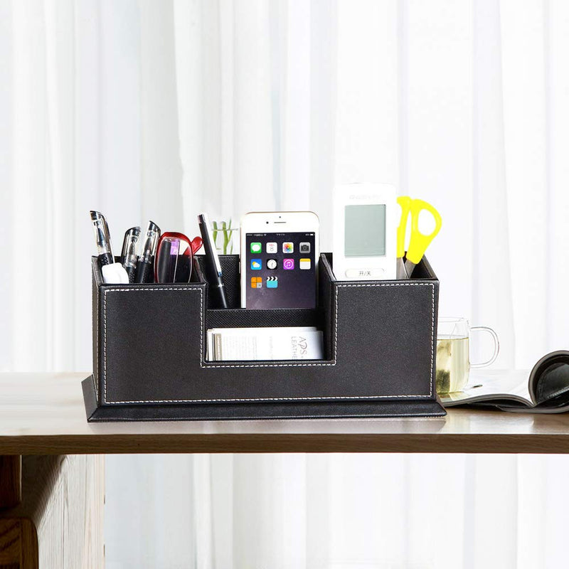 PUSU Leather Cute Pen Organizer,Pencil Holder,Pen Cup/Stand/Tray/Container/Caddy,desk organizers and accessories,Office Supplies Desktop Storage Box for Stationery,Business Card,Phone,etc.… (black) black - LeoForward Australia