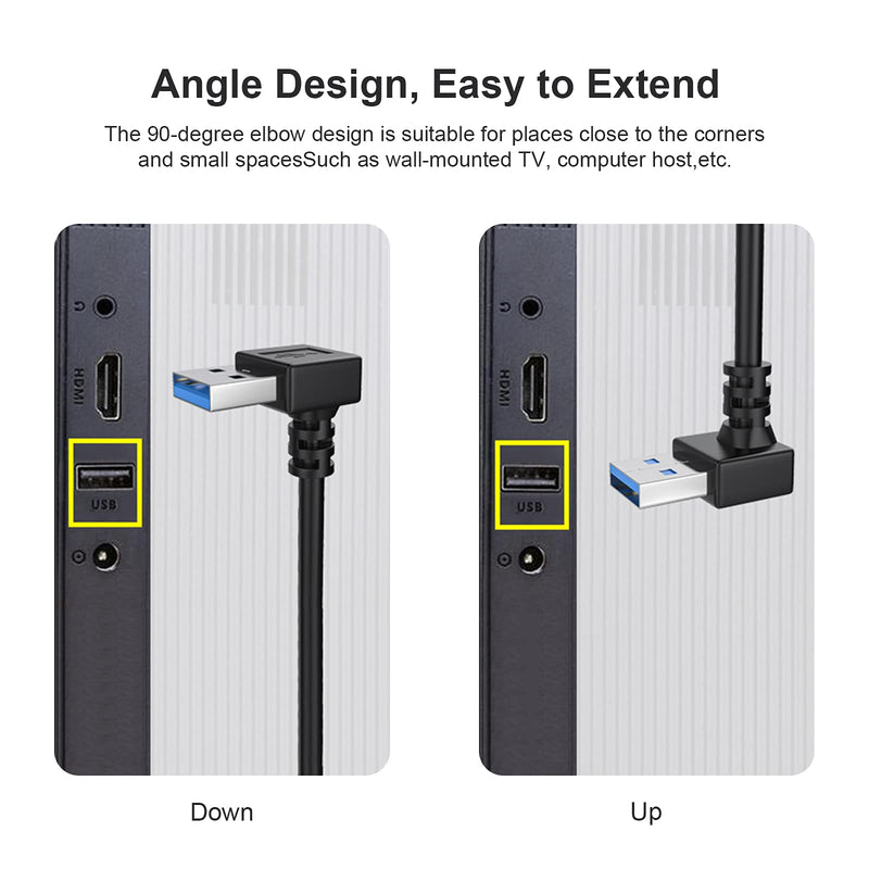  [AUSTRALIA] - SuperSpeed USB 3.0 Male to Female Extension Data Cable Up and Down Angle 2PCS by Oxsubor(20CM,8IN)