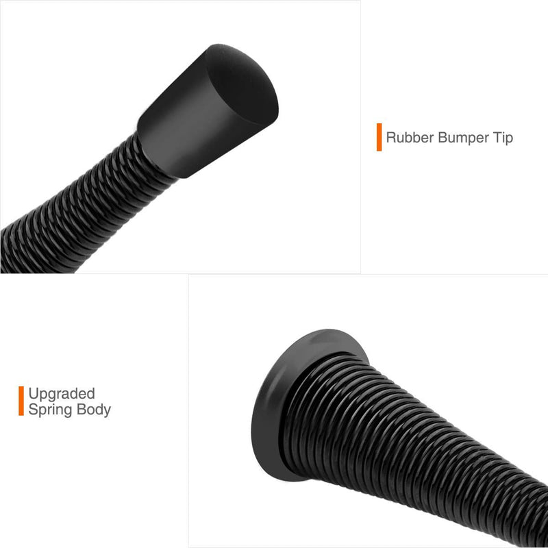  [AUSTRALIA] - KOVOSCH 2 Pack Spring Door Stoppers Black - Upgraded Flexible Heavy Duty Screw-in Door Stop Spring, Wall Door Stopper with Black Bumper Tips A-Upgrade-Black