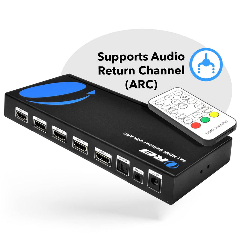  [AUSTRALIA] - OREI 4K HDMI Switcher 4 x 1, Switch ARC Audio Extractor Supports Upto 4K 2K 30Hz 1080P IR Remote Control