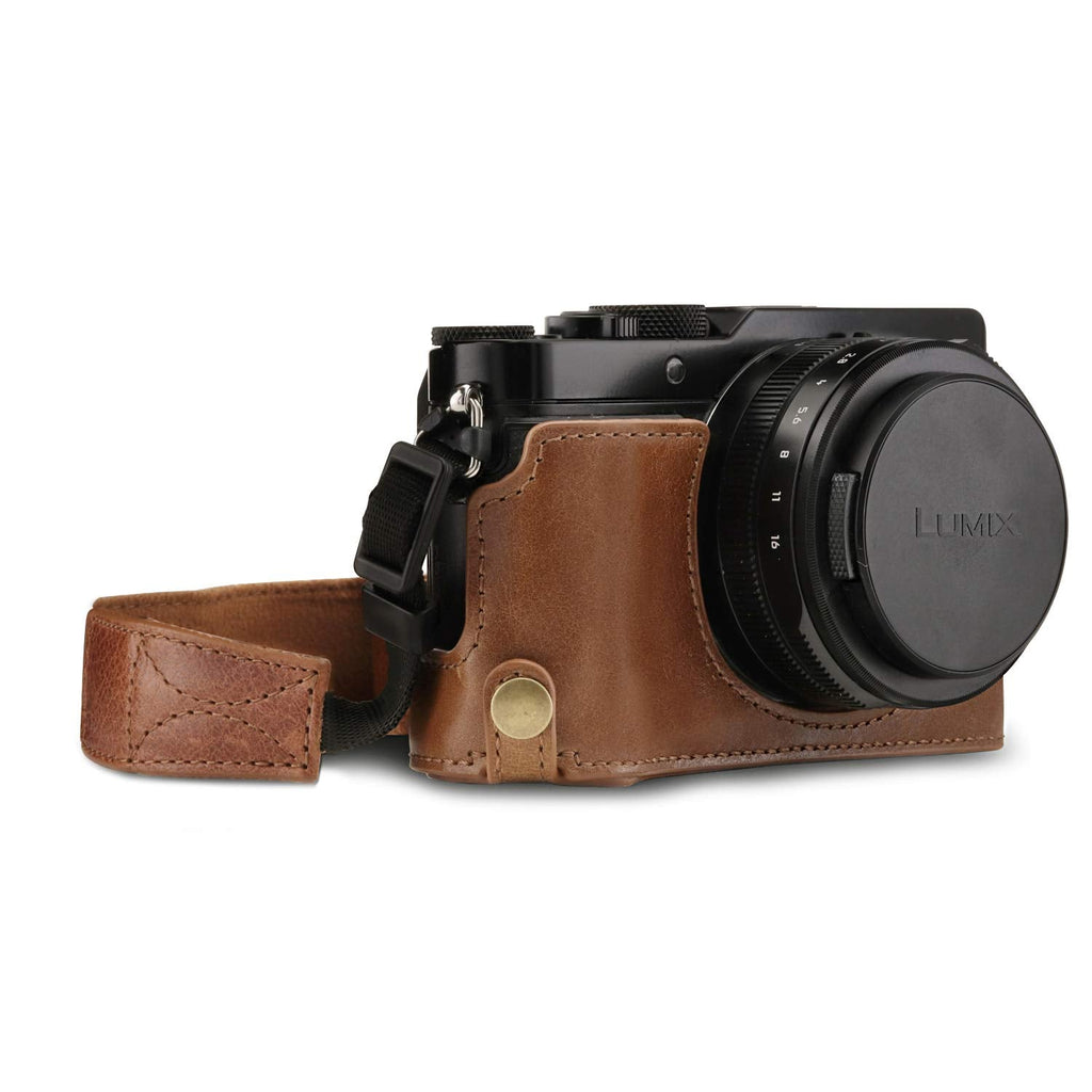  [AUSTRALIA] - MegaGear MG1564 Ever Ready Genuine Leather Camera Half Case Compatible with Panasonic Lumix DC-LX100 II - Brown One Size