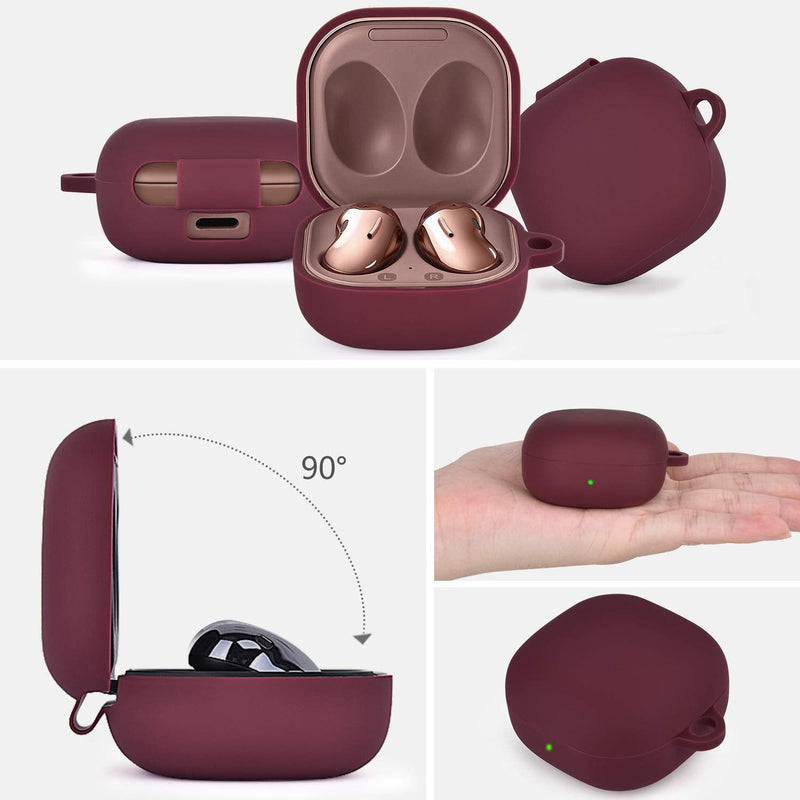  [AUSTRALIA] - Filoto Case for Samsung Galaxy Buds 2 / Buds Live/Buds Pro/Buds 2 Pro, Cute Silicone Earbuds Protective Case Cover with Pompom Keychain Accessories for Women Girls (Burgundy) Burgundy