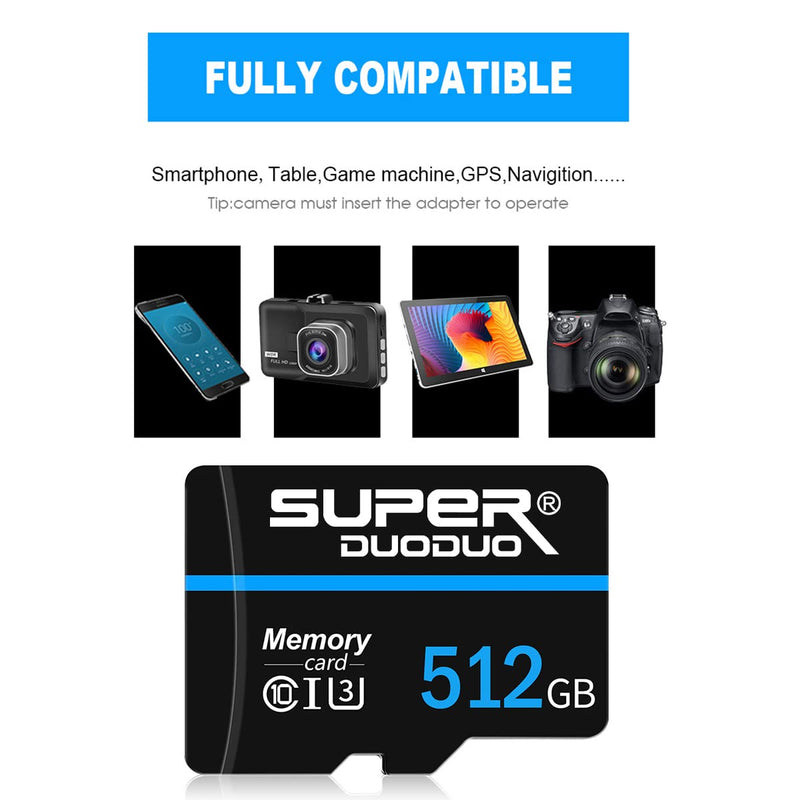  [AUSTRALIA] - Micro SD Memory CRAD 512GB Micro SD Card Class 10 Card High Speed Mini SD Card with Adapter for Android Smartphone/Tachograph/Camera/Tablet and Drone LT-512GB
