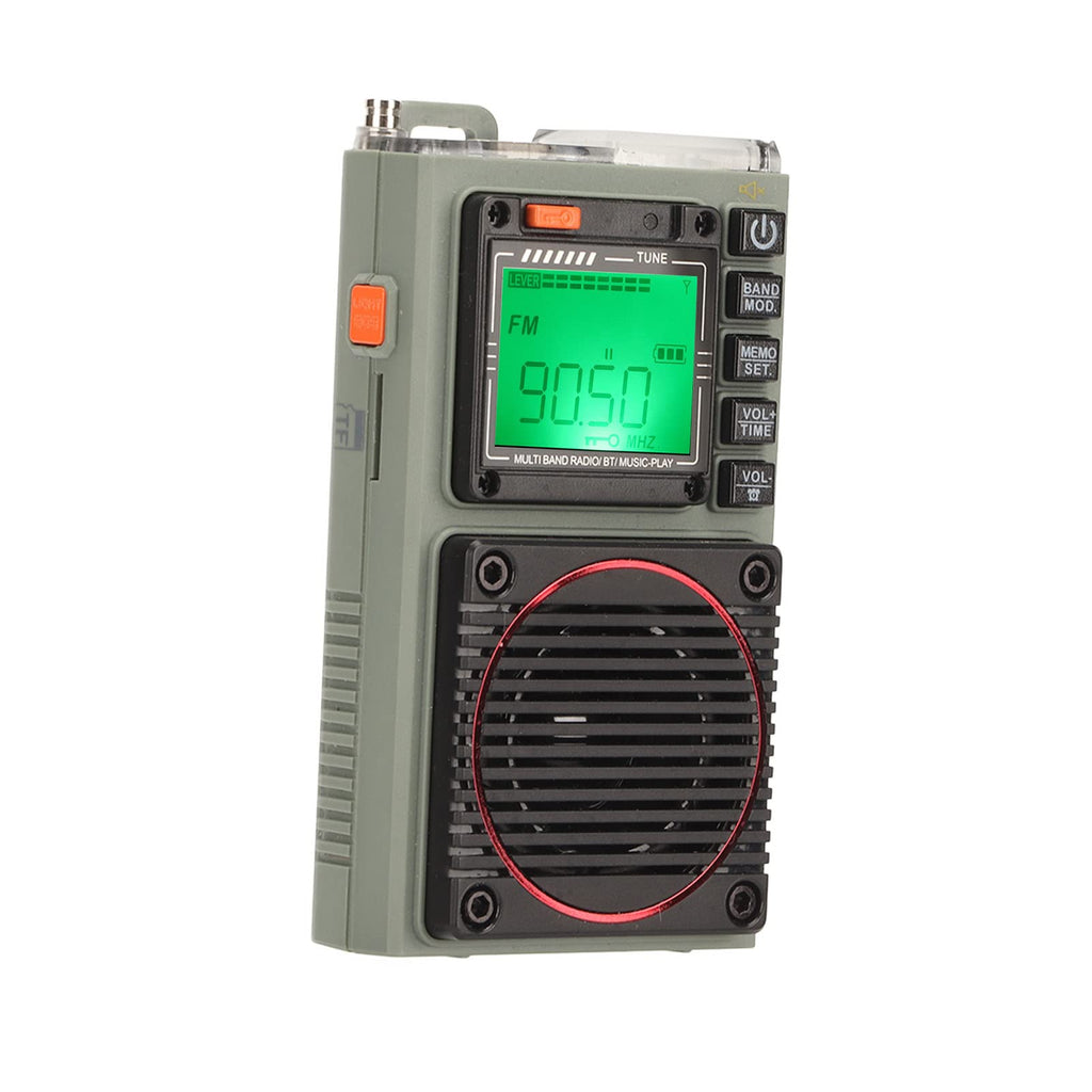  [AUSTRALIA] - Full Band Radio, Portable Bluetooth Pocket Retro Radio, FM VHF AM SW WB Radio with SOS Alarm, Flashlight, Card Playback, Backlight, Supports Up to 256G Memory Card