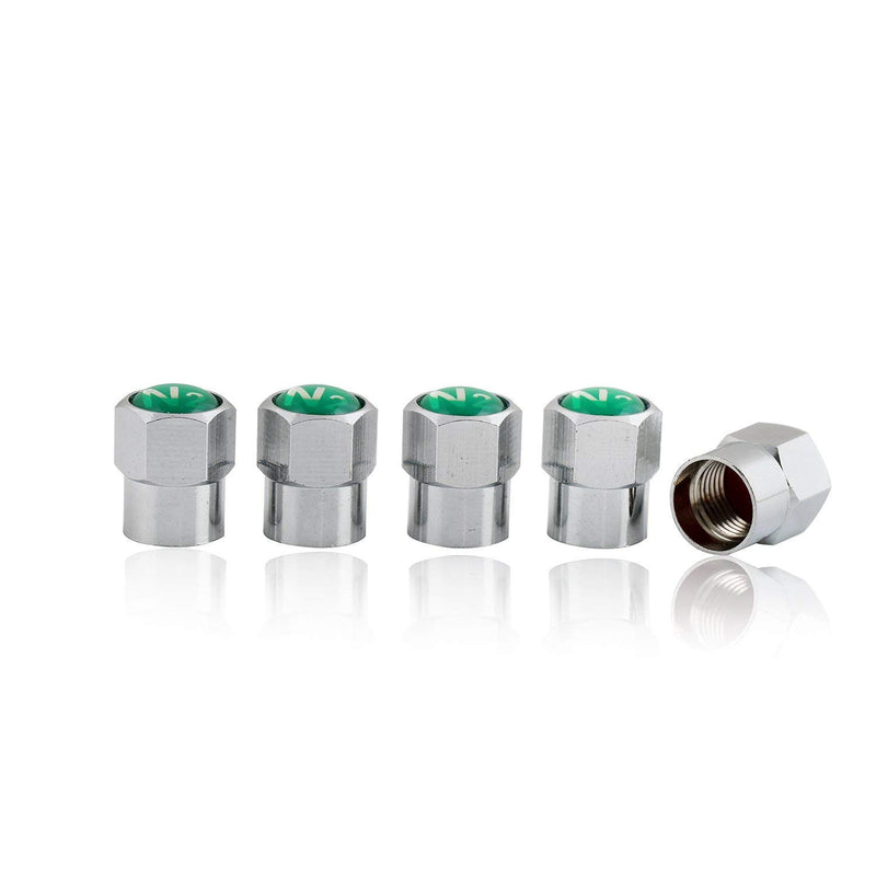 GODESON Chrome Plated Brass Tire Valve Stem Caps N2 Nitrogen Sign Logo on The Top, 5 pcs/Set (Additional 1pcs Spare). Green - LeoForward Australia