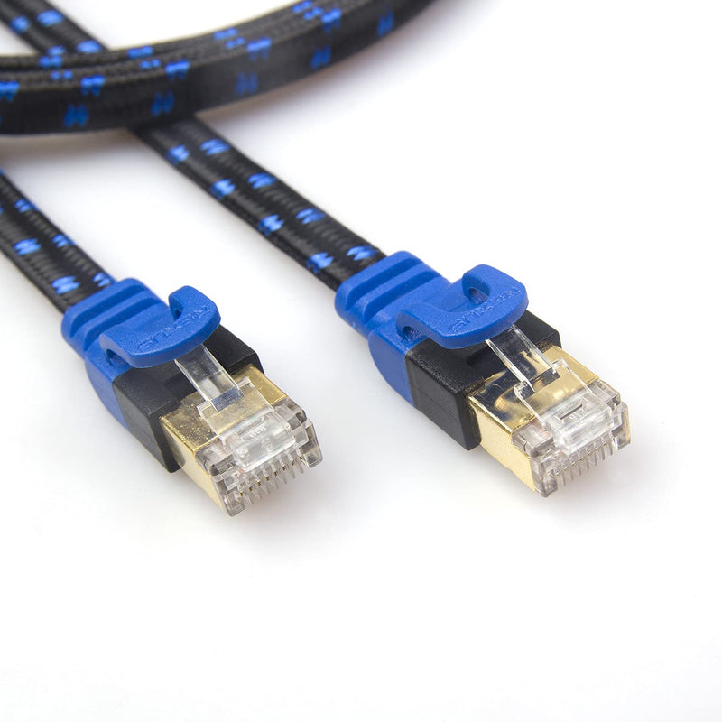  [AUSTRALIA] - Cat 7 Nylon Braided Black-Blue PT Flat Shielded Ethernet Network Cable (3.3 FT 2 Pack), High Speed 10Gbps LAN Wires Patch Cable with RJ45 Gold Plated Connector Faster Than Cat5/Cat5e/Cat6 (C7F10HBx2) Cat7 - 3.3 FT *2 PCS