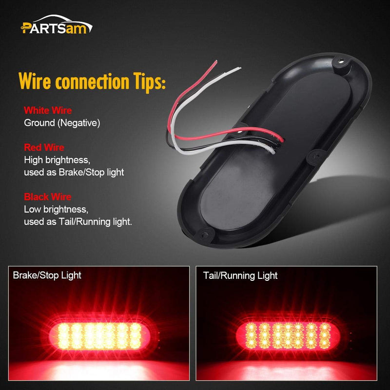  [AUSTRALIA] - Partsam 2Pcs Oval 6-1/2" Red Led Trailer Tail Lights 21LED Surface Mount LED Brake Stop Turn Tail Light Trailer Truck RV Sealed Faceted Trailer Taillights w Red Reflector Flange Mount