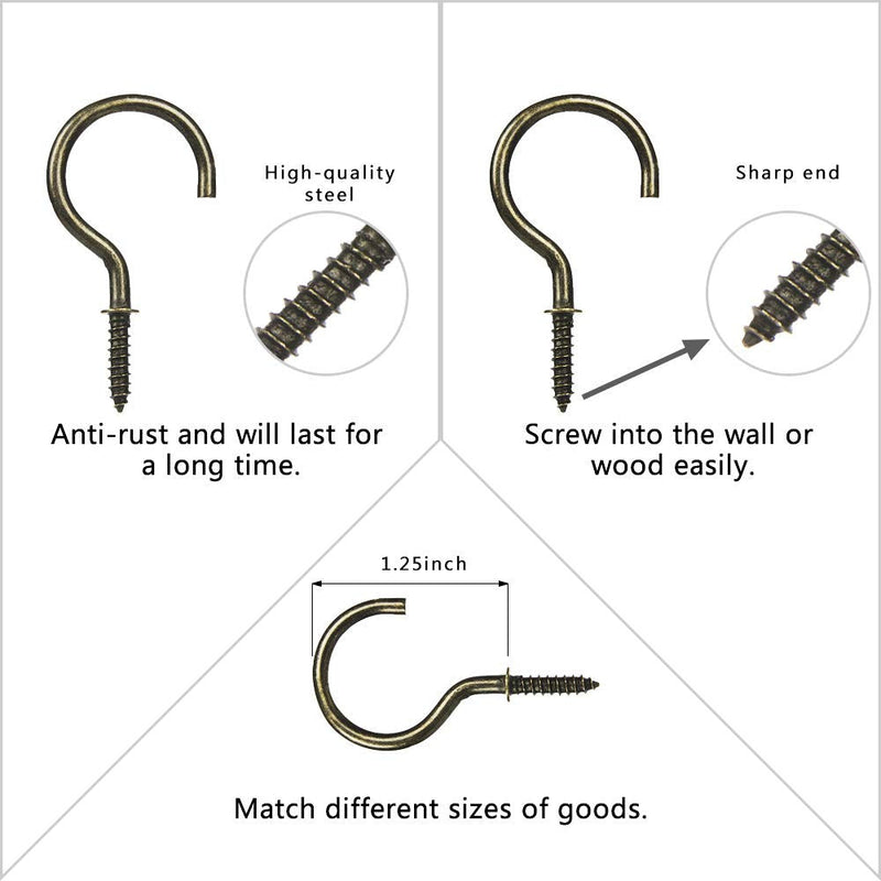  [AUSTRALIA] - FEED GARDEN 1-1/4 Inch Cup Screw Hooks 50 Pack Metal Ceiling Hooks Heavy Duty Rubbed Bronze Screw in Plant Hanging Hooks for Outdoor and Indoor