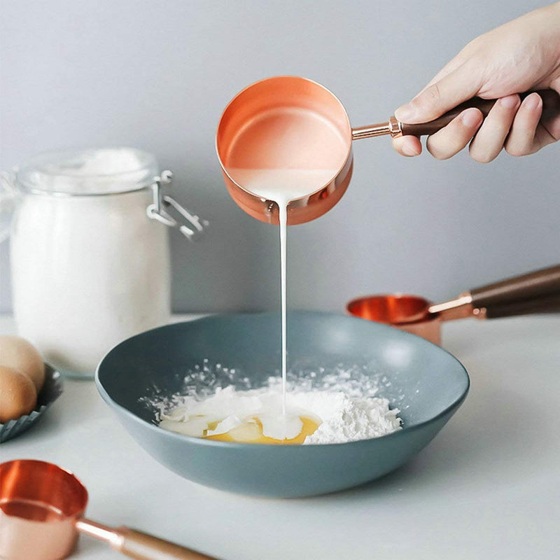  [AUSTRALIA] - AXBUS Measuring Cups and Spoons Set of 8 - Stainless Steel Cooper Measuring Cups and Spoons Set with Walnut Wood Handle, Nesting Measuring Cup Set for Dry and Liquid Ingredients
