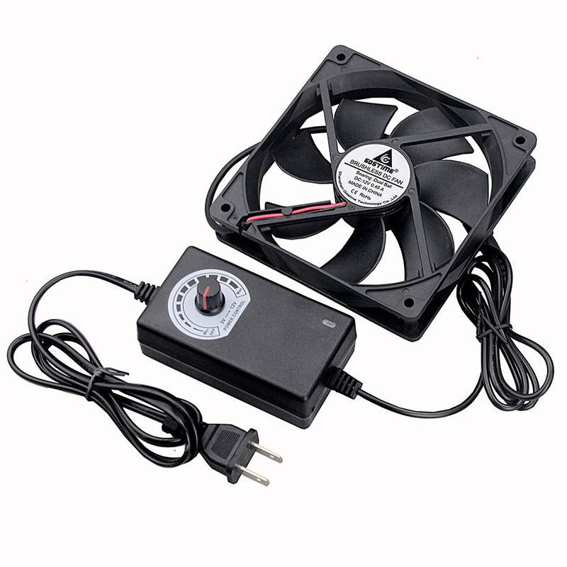  [AUSTRALIA] - GDSTIME 120mm AC 110V 220V DC 12V Powered Fan with Speed Control, for Receiver Amplifier DVR Playstation Xbox Component Cooling