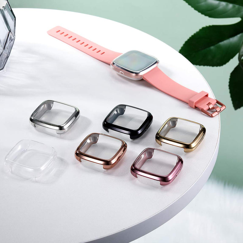Maledan Ultra Thin Screen Protector Case Compatible with Fitbit Versa 2, 3 Pack TPU HD Full Protective Case Cover Scratch Resistant Shock Absorbing for Versa 2 Smartwatch Bands Accessories Clear/Rose Pink/Rose Gold - LeoForward Australia