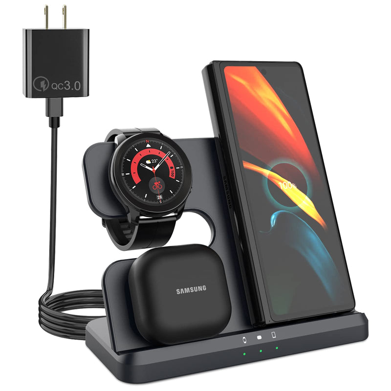  [AUSTRALIA] - 3 in 1 Wireless Charger for Samsung, Samsung Galaxy Watch 5/5 Pro/4/3 Charger, Accessories for Samsung Galaxy Z Fold 4/Flip 4/S22 Ultra/S22, Wireless Charging Station for Galaxy Buds 2 Pro/2 Black