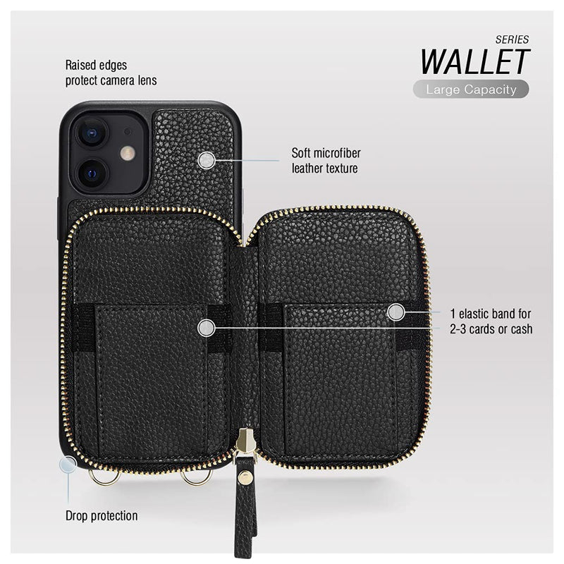  [AUSTRALIA] - ZVE iPhone 11 Wallet Case iPhone 11 Case with Credit Card Holder Crossbody Chain Handbag Purse Wrist Strap Zipper Leather Case Cover for Apple iPhone 11 6.1 inch 2019 - Black
