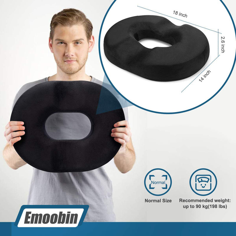  [AUSTRALIA] - Emoobin Donut Pillow Hemorrhoid Cushion - Memory Foam Donut Seat Cushion - Tailbone Pain Relief Cushion for Pregnancy, Coccyx, Bed Sores, Back, Sciatica,18 Inches Black