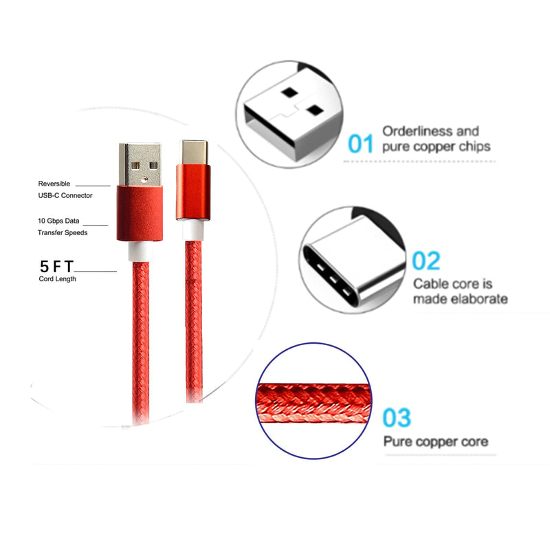  [AUSTRALIA] - 5ft USB C Type-C Wall Charger Charging Cable Power Cord for Bose SoundLink Flex,Bose Portable Smart Speaker, Tribit XSound Go, New Beats Flex Beats Studio Buds Beats Fit Pro Wireless Earbuds (Red) Red
