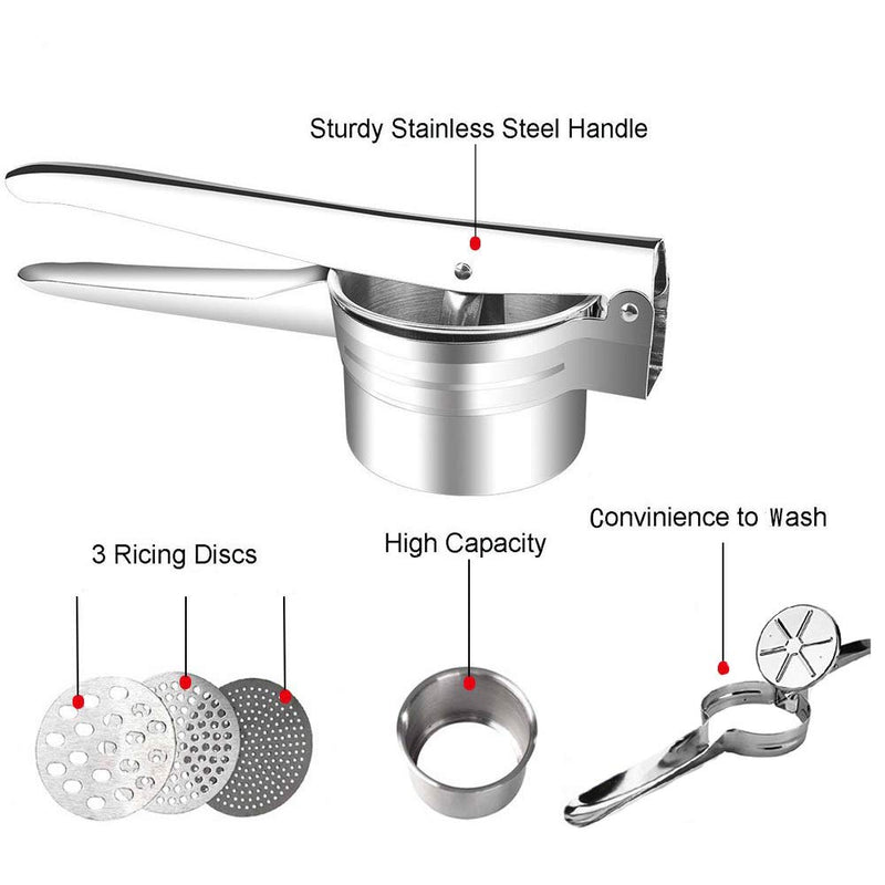 Professional Stainless Steel Potato Ricer, Potato Masher with 3 Ricing Discs for Coarse & Fine Ricing-Best Potato Press - LeoForward Australia