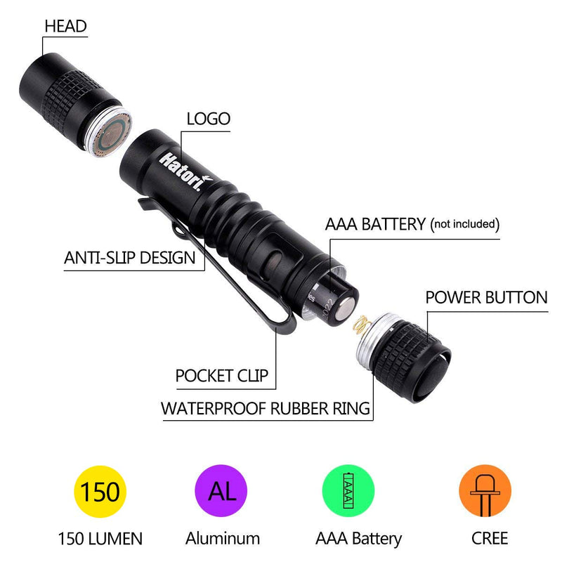  [AUSTRALIA] - Hatori Super Small Mini LED Flashlight Battery-Powered Handheld Pen Light Tactical Pocket Torch with High Lumens for Camping, Outdoor, Emergency, Everyday Flashlights, 3.55 Inch