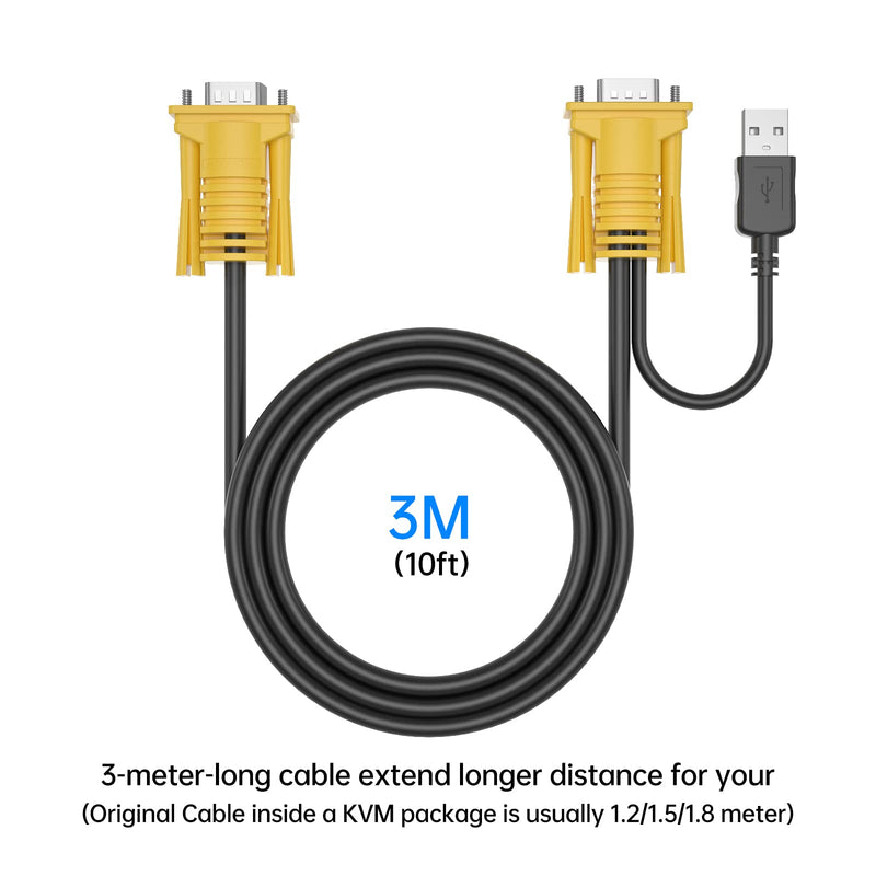  [AUSTRALIA] - VGA KVM Cable 10ft, Yinker USB VGA 2in1 KVM Cable for VGA KVM Switch (1pack, 3m) 1pack 3m/10ft