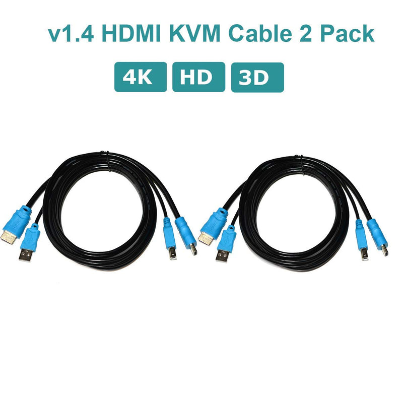  [AUSTRALIA] - 2 Packs USB HDMI KVM Cable 10ft 4K HDMI USB A to HDMI USB B Twin Cord for Standard KVM Switch 10ft
