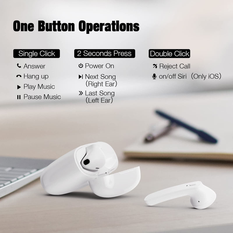  [AUSTRALIA] - Otium Wireless Earbuds, Bluetooth 5.3 Earbuds with 43H Playtime, IPX6 Waterproof Stereo Sound True Wireless Earbuds with Microphone, Bluetooth Headphones for Sport and Working White