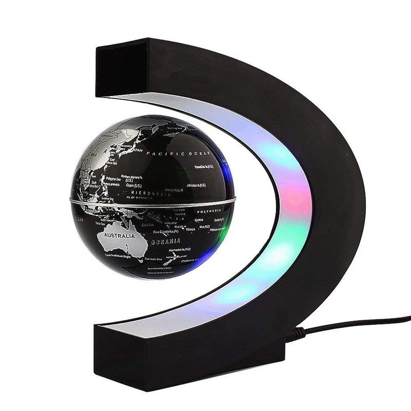 Trenzsary Floating Globe with LED Lights C Shape Magnetic Levitation Floating Globe World Map for Desk Decoration (Black) Black - LeoForward Australia