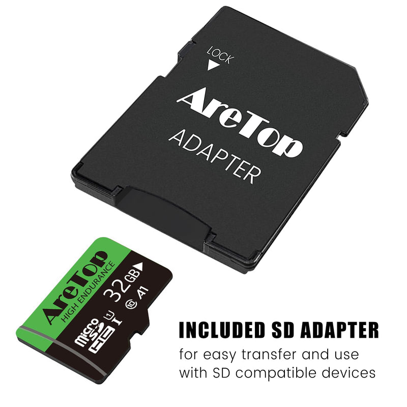  [AUSTRALIA] - AreTop Micro SD Card 32GB MicroSDHC Memory Card with Adapter, Read Speed up to 100MB/s UHS-I A1 U1 Class10, Flash Memory Card for Security Cameras, Dash Cam, Body Cam, Mobile Device Storage Phone 32GB-1 Pack