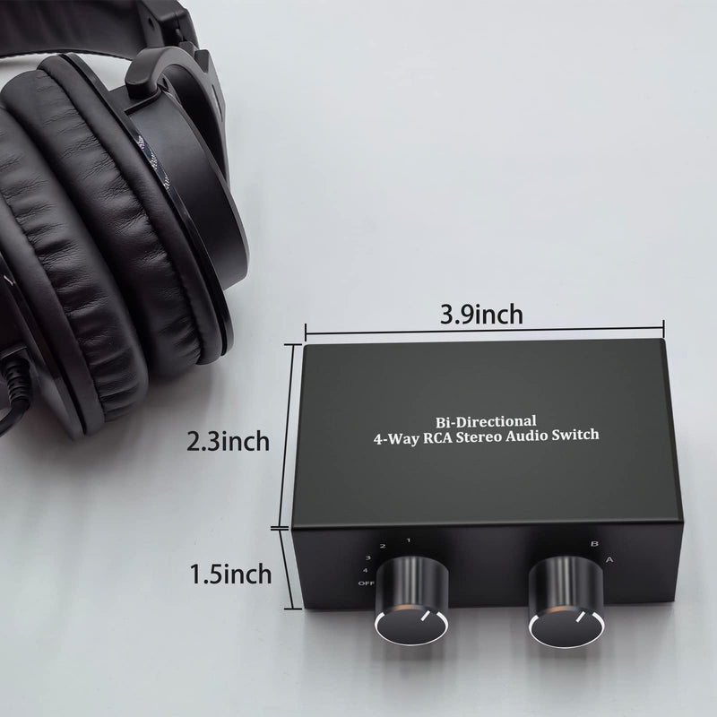  [AUSTRALIA] - LVY Stereo Audio Selector, 4 Way Bi-Directional RCA Stereo Audio Switcher Splitter Box Suitable for Connecting Blu-ray Players or DVD Players to Multiple Stereo Speakers RCA Jack 2IN-4OUT