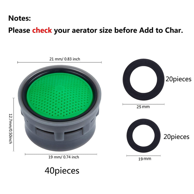  [AUSTRALIA] - 40 Pieces Faucet Aerator Flow Restrictor Insert Faucet Aerators Replacement Parts for Bathroom or Kitchen, Red(2.2 GPM) and Green(1.5 GPM)