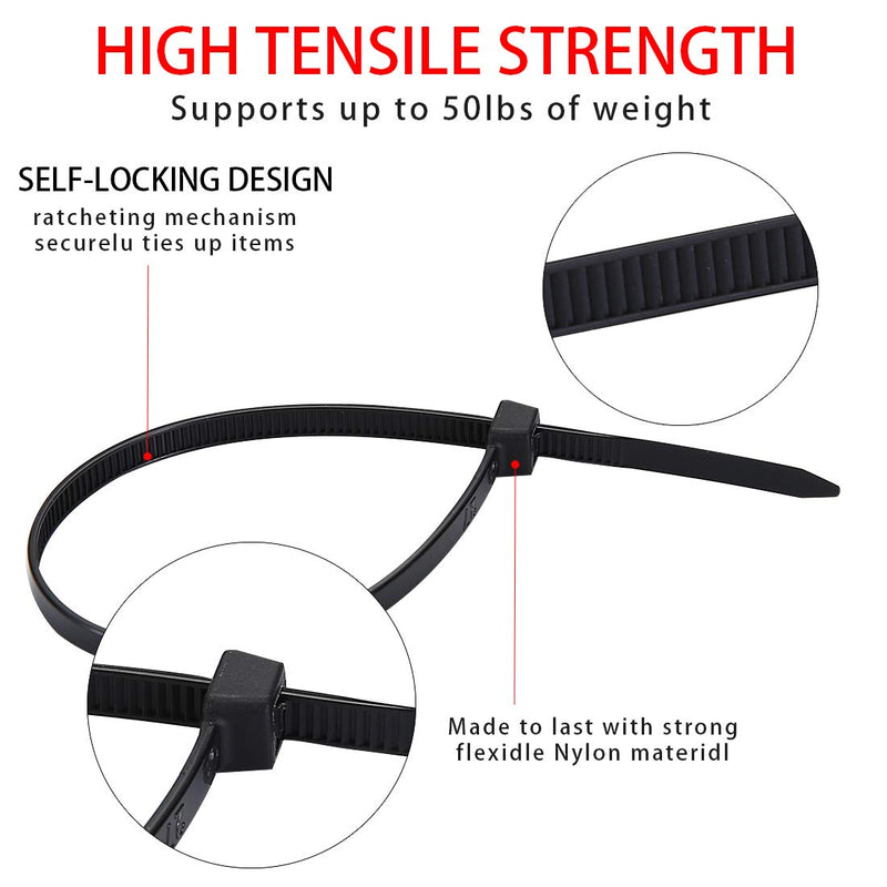  [AUSTRALIA] - 150 Pieces Multi-Purpose Cable Zip Ties 8 Inch,Self Locking Black Zip Ties with 50 Pounds Tensile Strength