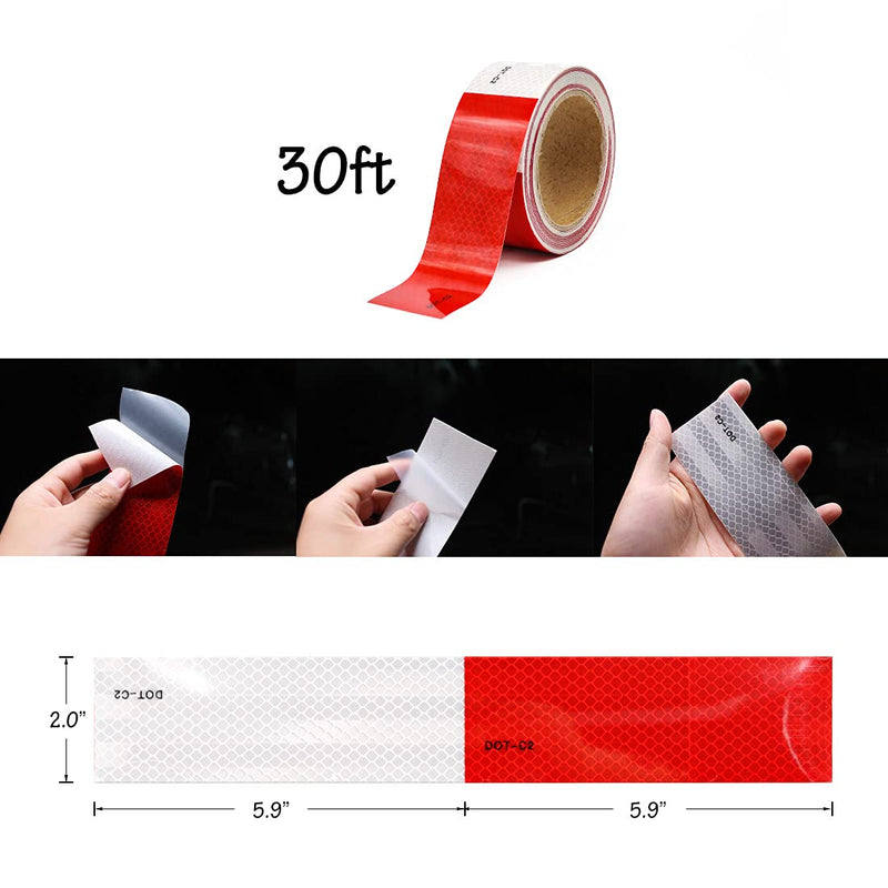  [AUSTRALIA] - UTSAUTO DOT-C2 Reflective Tape 2 inches x 30ft Reflective Safety Tape Waterproof Warning Sticker Trailer Red & White Reflective Strip for Trailer Cars Trucks Outdoor