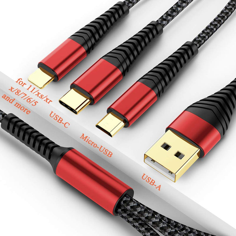  [AUSTRALIA] - [Upgraded] Multi Charger Cable, 2Pack 6ft Nylon Braided Universal 3 in 1 Multiple Ports Devices USB Charging Cord with Gold-Plated Type C/Micro USB Connectors for Phones Tablets (Charging Only)