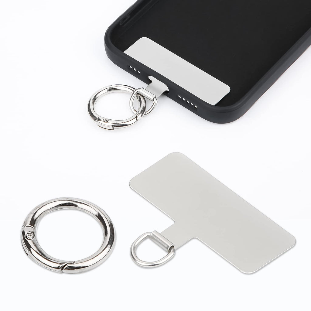  [AUSTRALIA] - Phone Tether Patch, Universal Metal Phone Tether Tab with Spring Ring Lanyard Replacement Without Adhesive for Cell Phone (Silver)