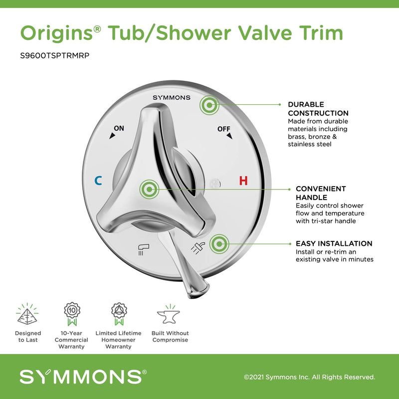  [AUSTRALIA] - Symmons S9600TSPTRMRP Origins Tub/Shower Valve Trim (Valve Not Included),Polished Chrome