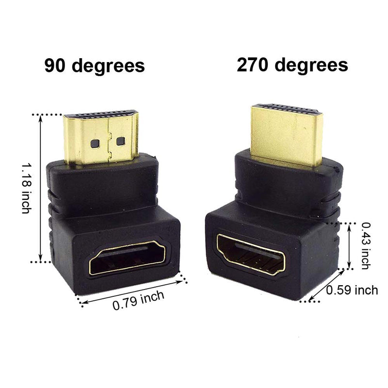  [AUSTRALIA] - AONTOKY 6Pack 3D and 4K HDMI Angled Adapter Combo 4 Pcs 90 and 270 Degree 2 Pcs Vertical Flat Left and Right 90 Degree Male to Female HDMI Adapter TV Connector